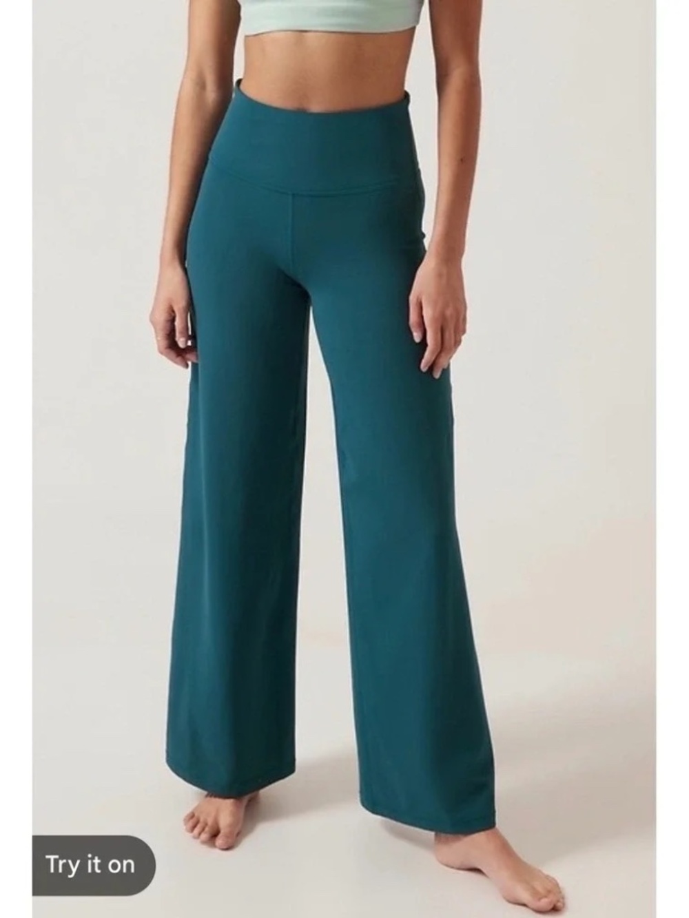 Athleta Elation High Rise Wide Leg Pant L Teal Blue Soft Stretch Pockets Yoga